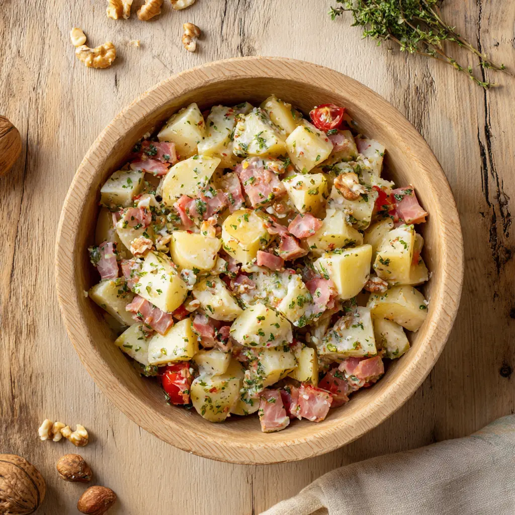 Fraich'Bol Auvergnat (pommes de terre, fromage, tomates, jambon de pays), vinaigrette échalote
