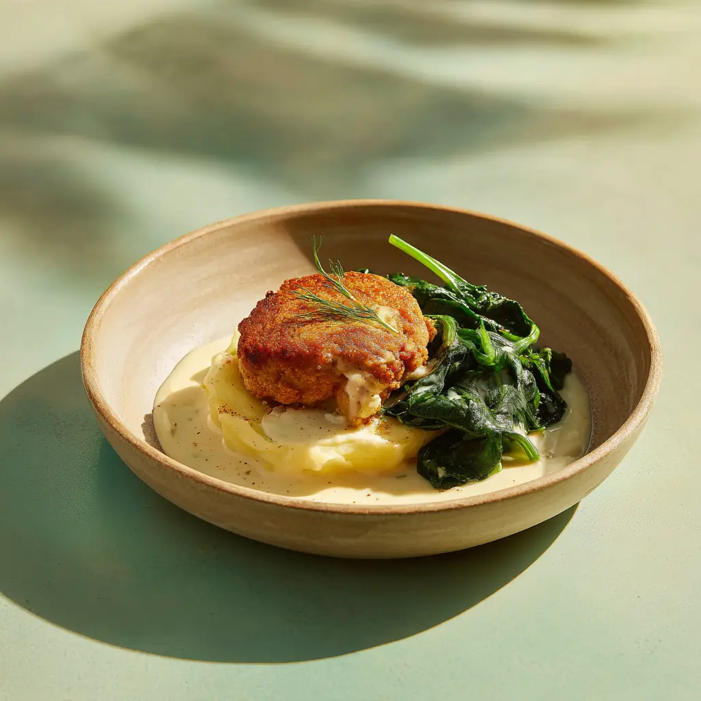 Galette de haricot azuki crème citronnée, purée de pomme de terre et épinard