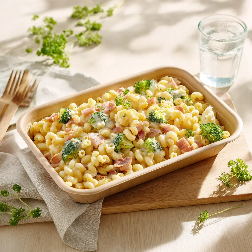 [6841] Gratin de coquillettes aux lardons, brocolis et chou-fleur