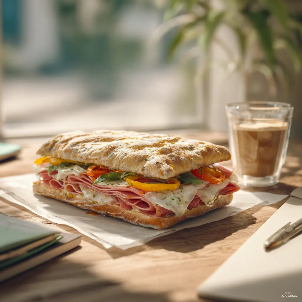 [6158] Pique -Mie "Milanais" (focaccia, serrano, mozzarella , poivrons marinés, crème balsamique)