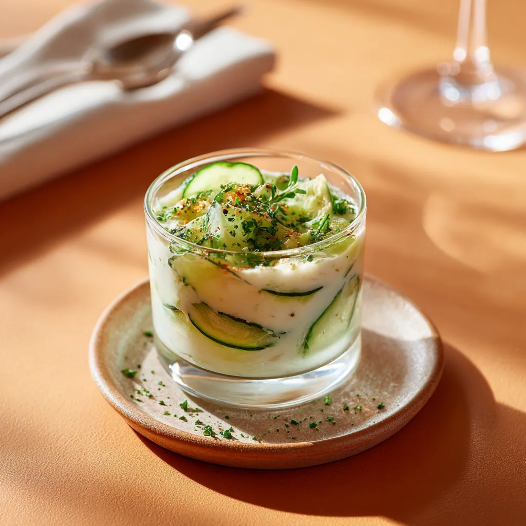 [3382] Verrine de concombres, crème à la menthe